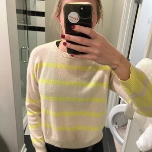 Brodie Cashmere Cream and Yellow Striped Sweater